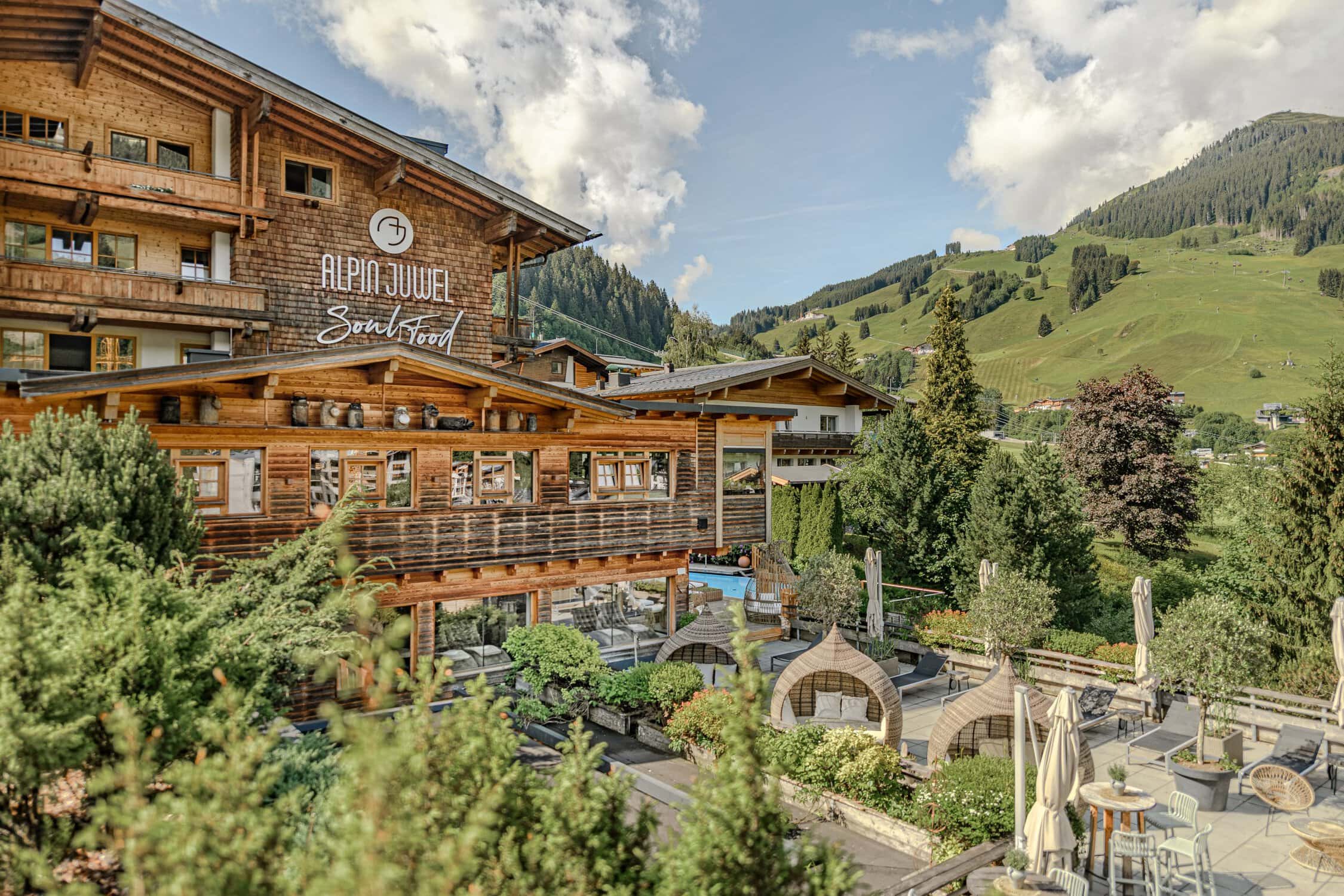 Alpin Juwel hotel exterior in the Austrian Alps.
